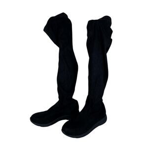 Rouge Over The Knee Boots 8.5 Black Faux Suede Leather Stretchy Chunky Sole
